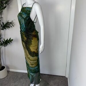 Micas Sheer Maxi Dress Abstract Print Sleeveless Party Cocktail Dress Size‎ L